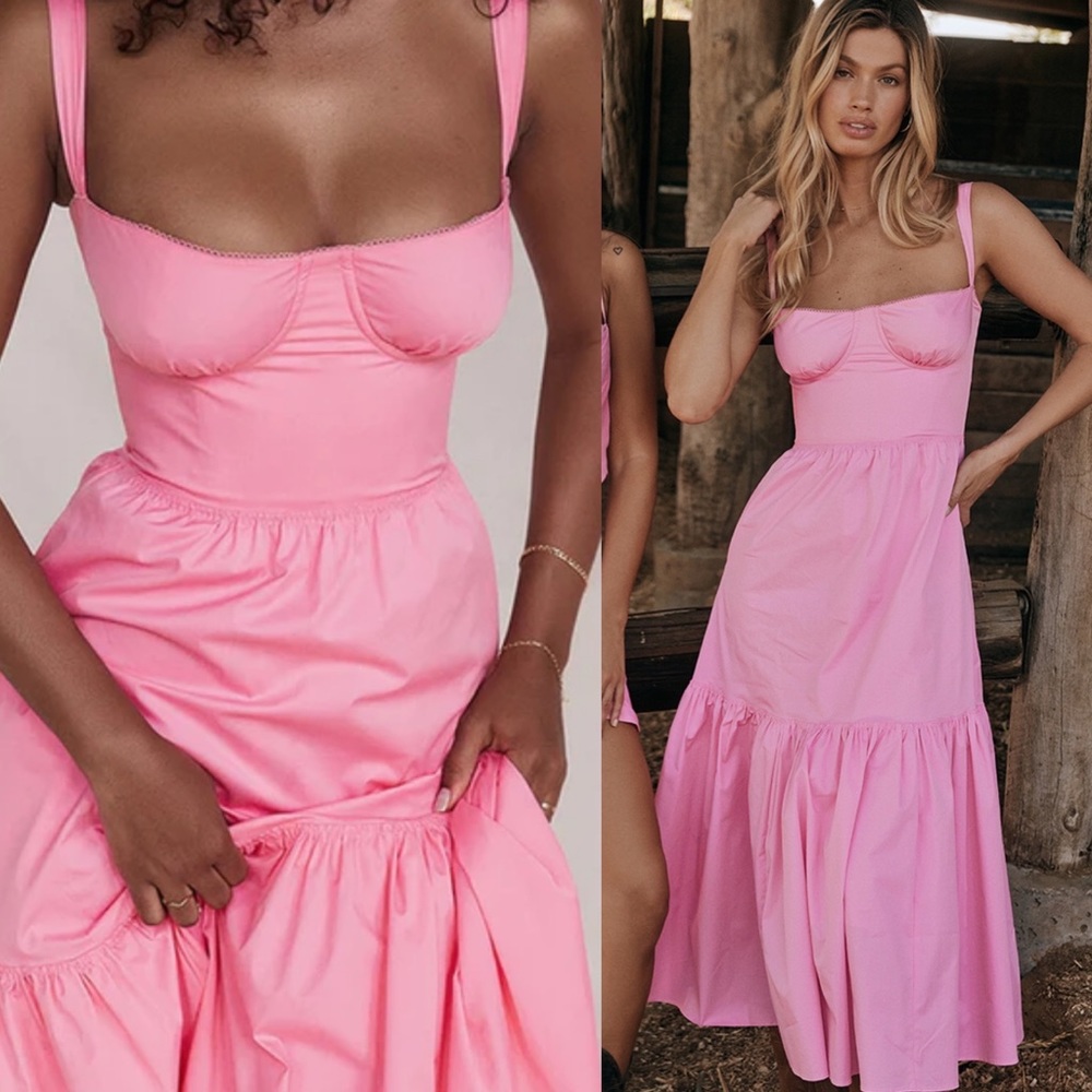 HOUSE OF CB L D-DD‎  'Elia' French Pink Midi Sundress NWOT size L